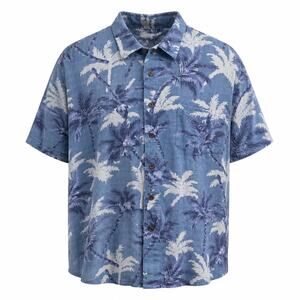 Vintage Sideout Destinations Hawaiian Shirt XXL Blue PalmTree Rayon Cotton Blend